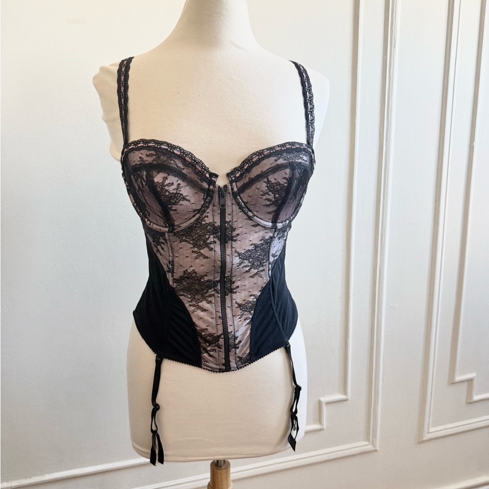 Pink and Black Lace Corset Top
